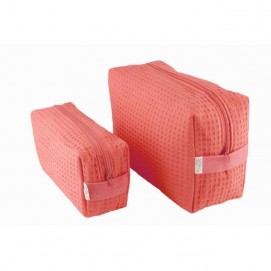 Spacific Waffle Cosm Bag Set -1 Lg/1small - Coral